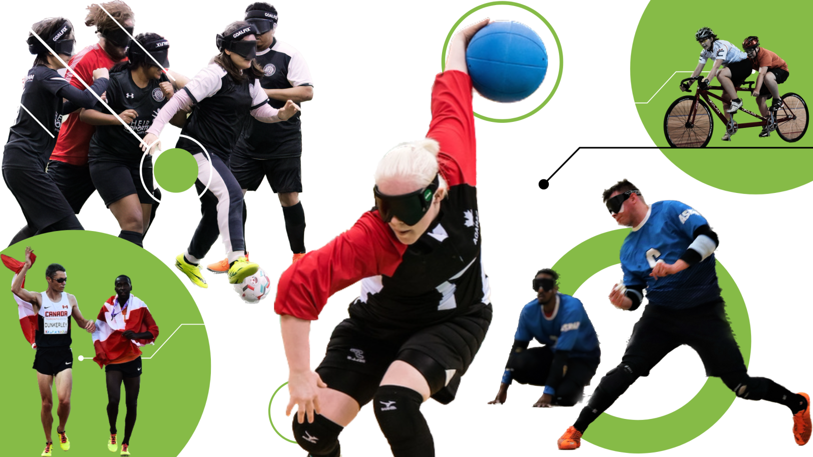 Collage of blind sport athletes. 